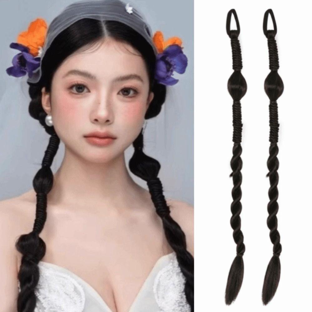 2 Stück Haarverlängerungen Laterne Doppelte geflochtene Perücke Handgefertigt Neue chinesische Stil Perücke Party