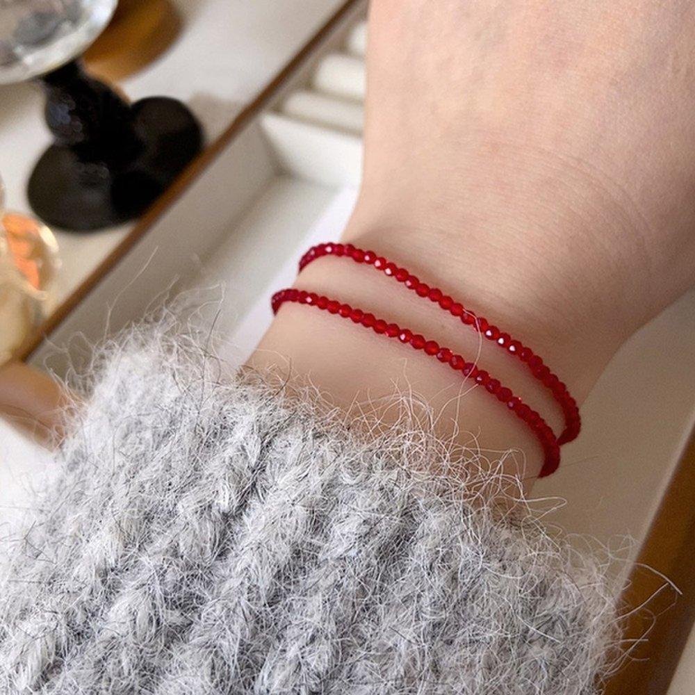 Q&A Silver 925 Crystal Bead Red Gemstone Bracelet