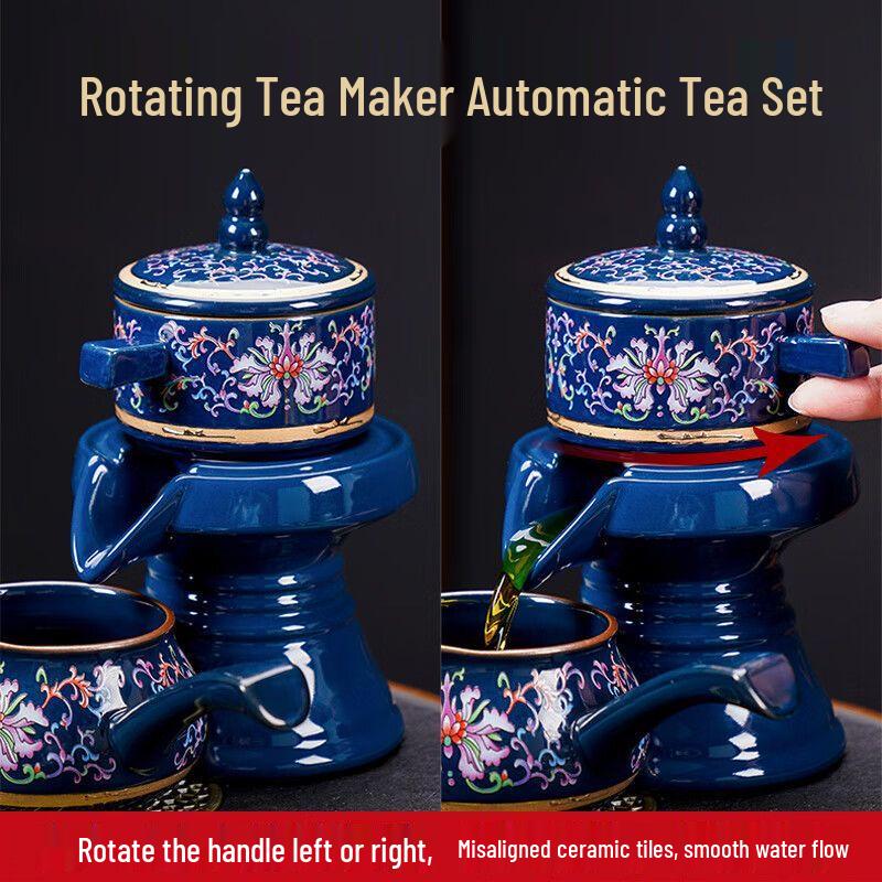 Blue and White Porcelain Kung Fu Tea Set with Automatic Teapot