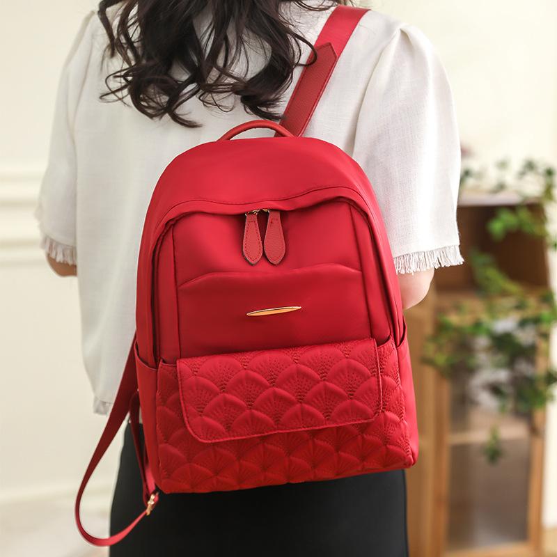 Women s simple embroidered thread front pocket small backpack new fashion shoulder backpack красный