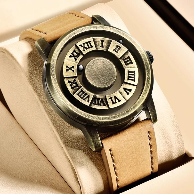 Fashion Leather Watch Men Creative Rolling Pointer Design Watch Men Casual Business Military Men's Quartz WristWatches