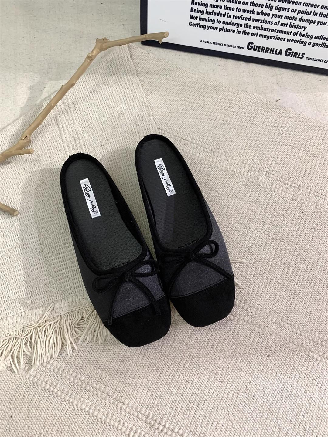 

In the summer of 2025, the new French evening wind single shoes, light mouth bows, one pedal, versatile ladyshoes, soft half slippers. 40