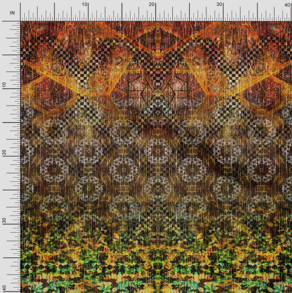 Soimoi Japan Crepe Satin Fabric Artistic Floral & Check Panel Print Fabric by the metre 42 Inch