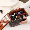Faux Leather Travel Makeup Bag for Women Large Capacity Cosmetic Organizer Vintage Waterproof Toiletry Pouch with Handle