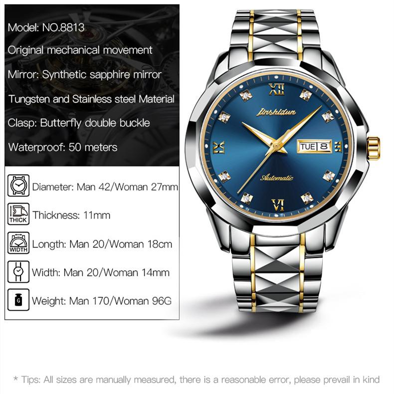 JINSHIDUN New Business and Leisure Men's Watch Automatic Mechanical Watch Luminous Waterproof High-end Business Watch Male