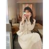 Early Fall High-end Temperament Goddess Model Clothes French Hepburn Style Long Dress White Lace Long-sleeved Dress Sub Plus Size