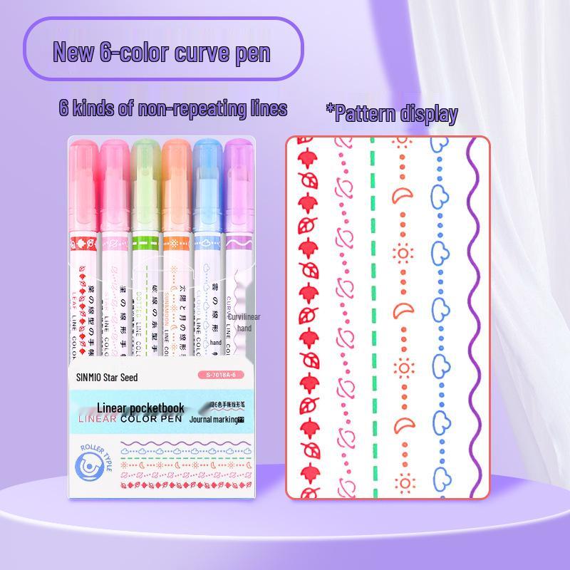 Floral Outline Dual Line Quick-Dry Highlighter Pen Set for Journaling and Student Use