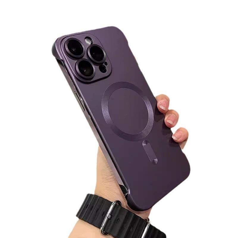 Applicable To IPhone 16 Frameless Magnetic Suction Phone Case Metal Paint Apple 15 Ultra Thin 14 with Lens Film Protective Cover