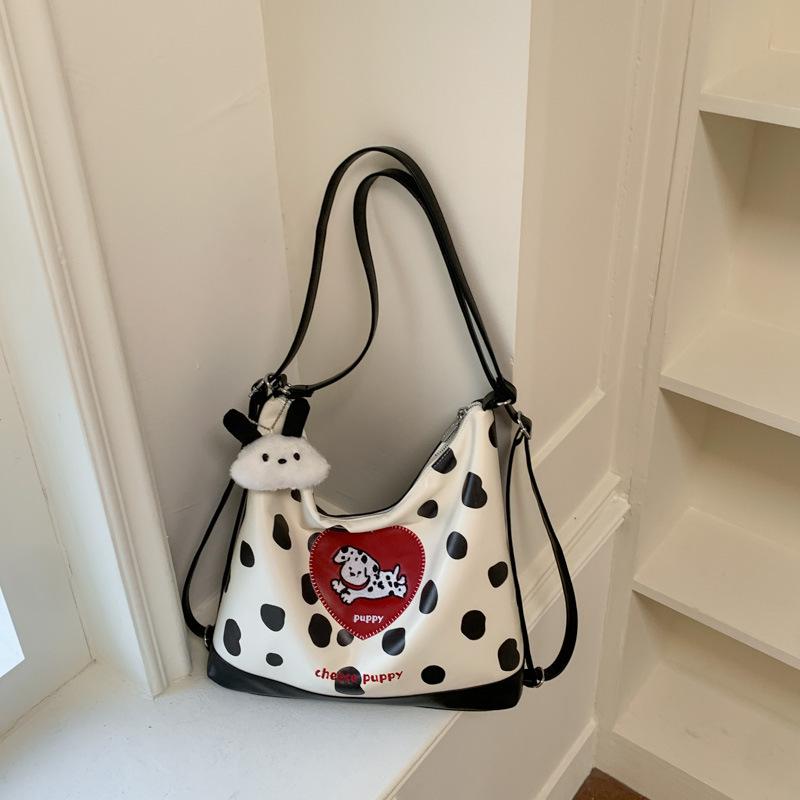 Schoolbagins niche cute polka dot puppy tote bag birthday gift commuter shoulder armpit bag crossbody backpack