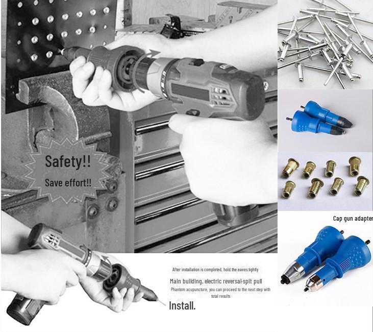 Portable Electric Rivet Gun with 2.4-4.8mm Core-Pulling Rivet Conversion Head - Hardware Tool Accessory