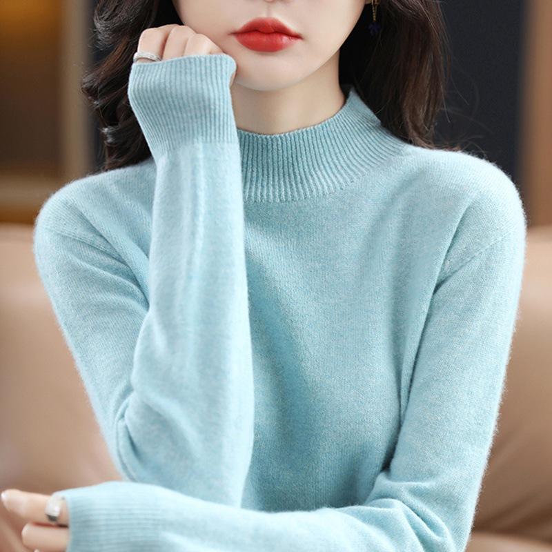 2022 Autumn/Winter Women's Cashmere Knit Half-High Collar Pure Wool Loose Sweater