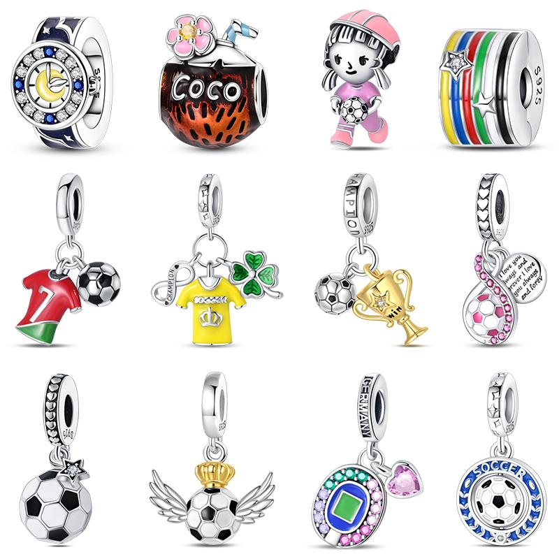 Soccer Sports Copper Football Champion Cup Flag Charms Beads Fit Original Bracelet Fine Diy Souvenir Jewelry