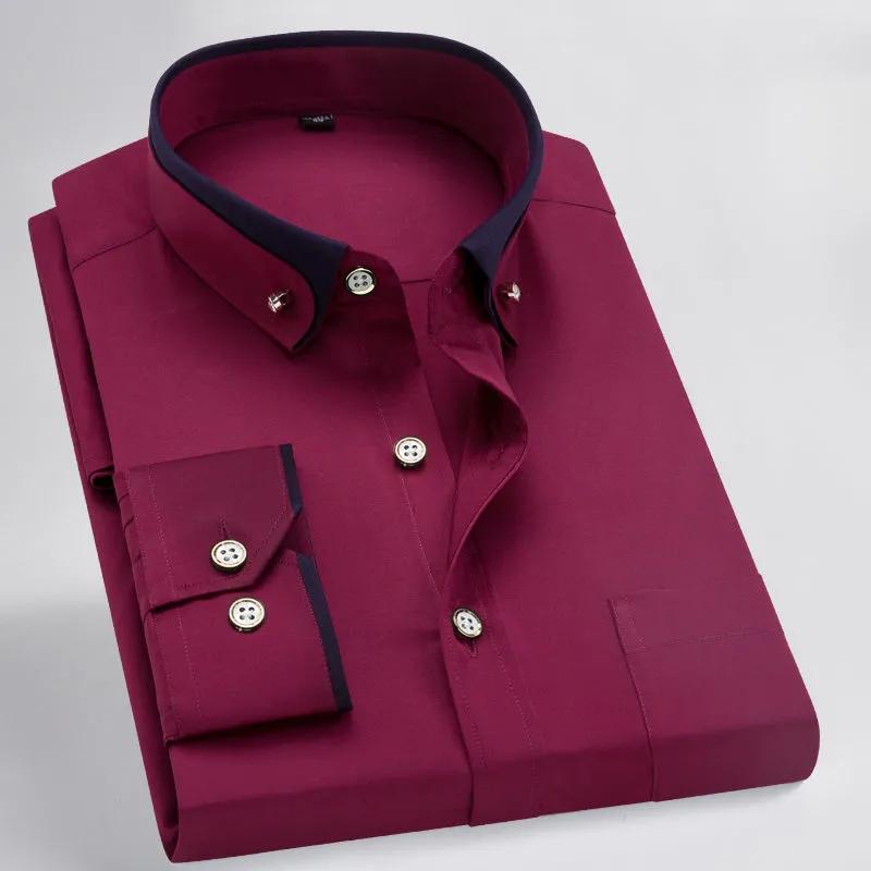 Pánská business casual košile, úzký střih, jednobarevná, prodyšná, s dlouhým rukávem, čtvercový výstřih, vysoce pružná, základní vrstva
