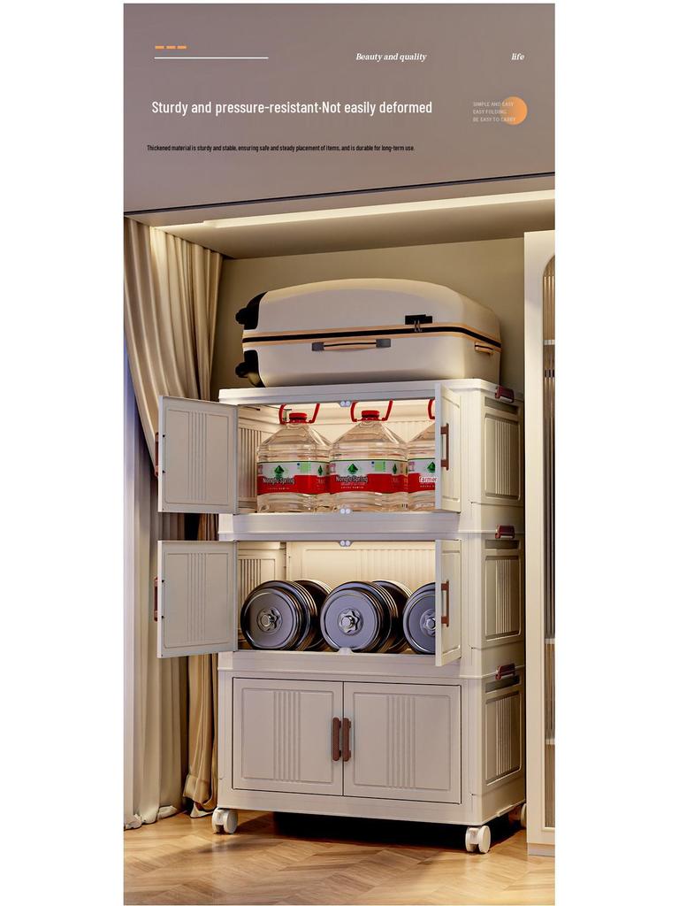 Movable Bedroom & Living Room Storage Cabinet: Folding Wardrobe & Plastic Organizer Shelving Unit