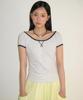 RONRON Stitch Stripe Off Shoulder T Shirt White