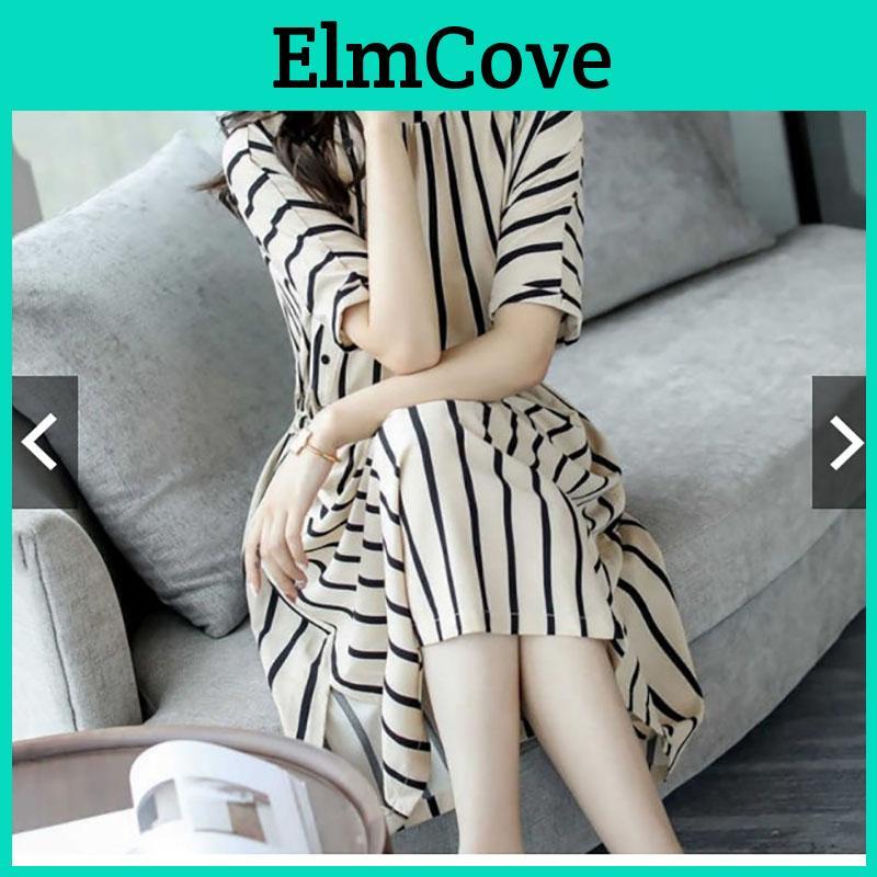 Elegant Women Fashion Summer A Line Stripe Midi Dress In Plus Size For The Stylish You