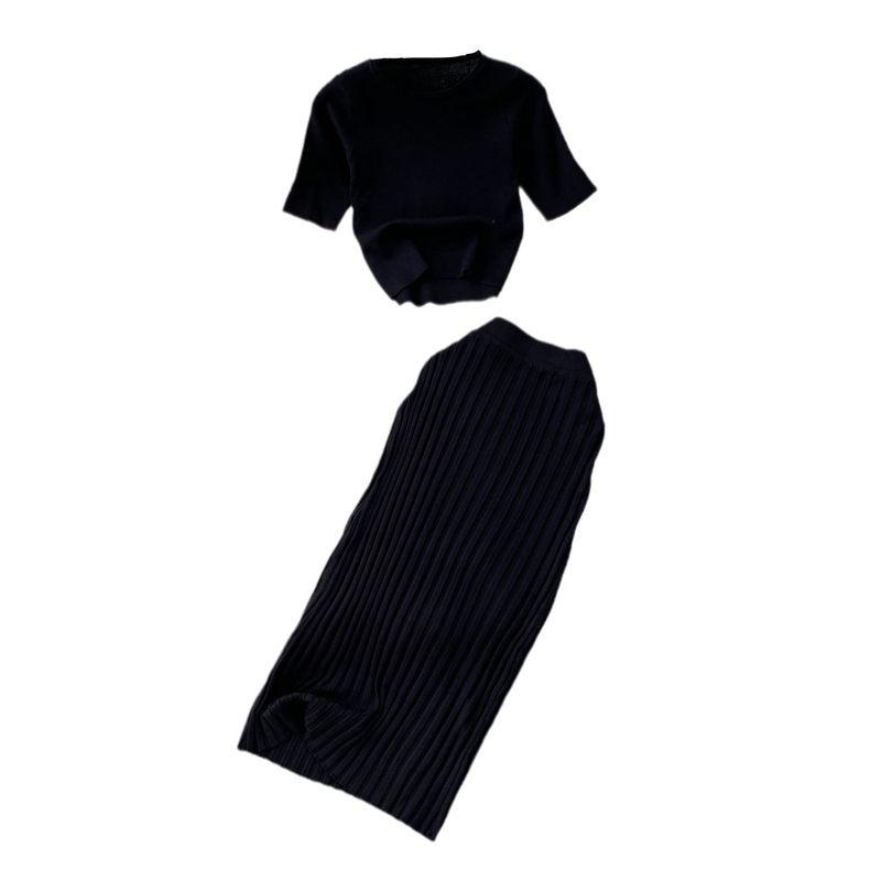 K-style round Neck Knitwear Mid Length Long Length Fashion Suit