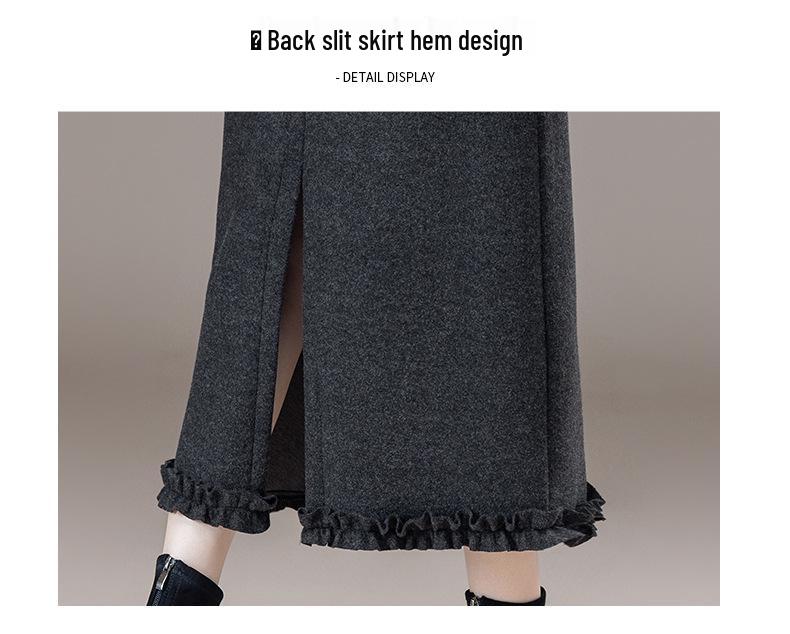 Women's Plus Size High Waist A-Line Woolen Skirt with Lace Detail - Autumn/Winter