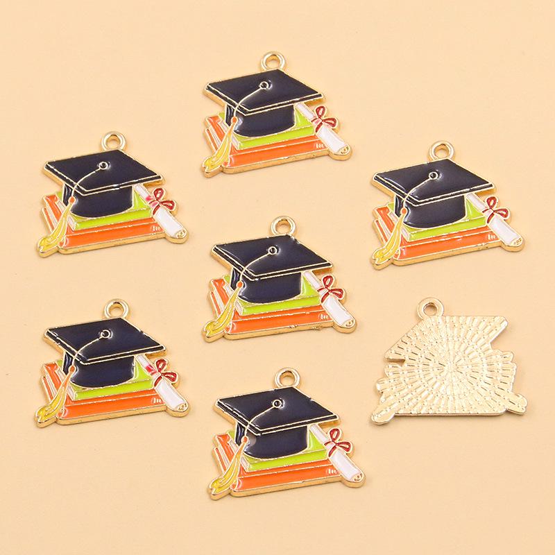 Graduation Season DIY Alloy Enamel Charms: Cap, Flowers, and Book Pendants