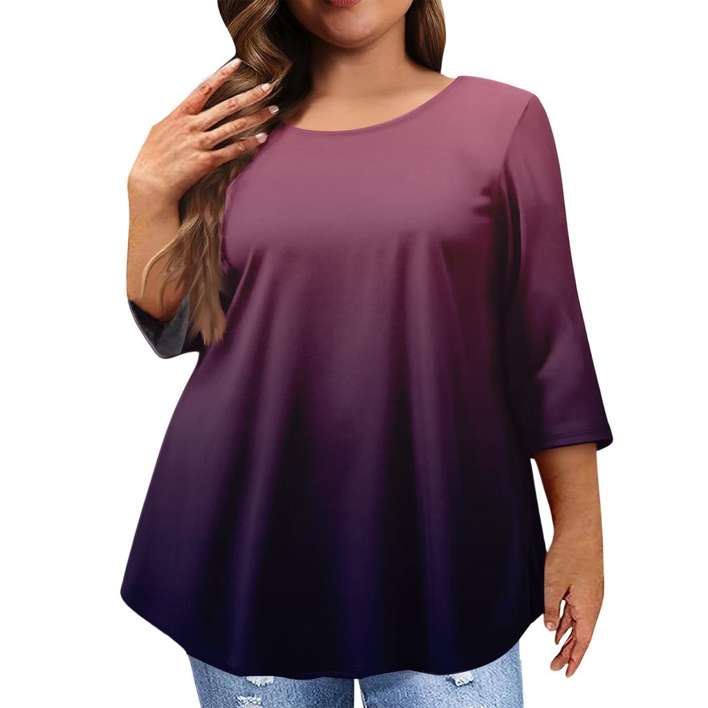 Women's Fashion Casual Round  Neck 3/4 Sleeve Oversized Top