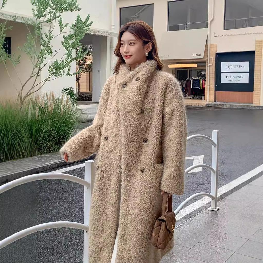 VAYLA New Women Warm Furry Coat Thick Big Collar Fake Lambswool Long Coat Beige Tops For Women Casaco Feminino