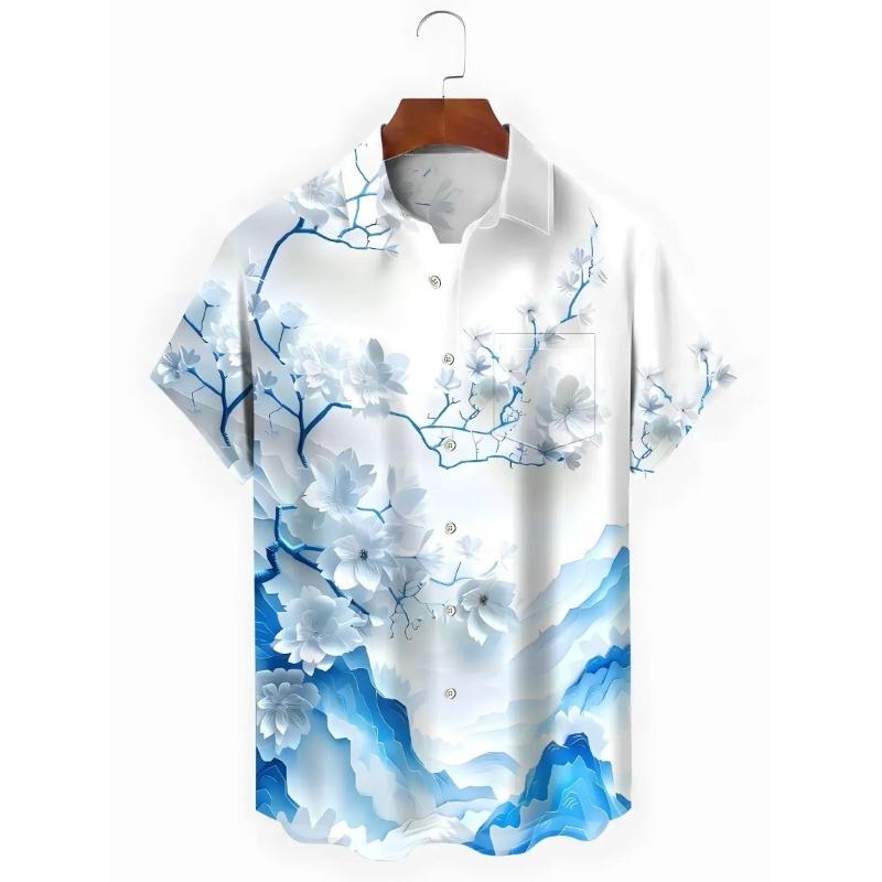 2026 Summer New Men's Top 3D Digital Printed Abstract Hawaiian Collar Short Sleeve Shirt