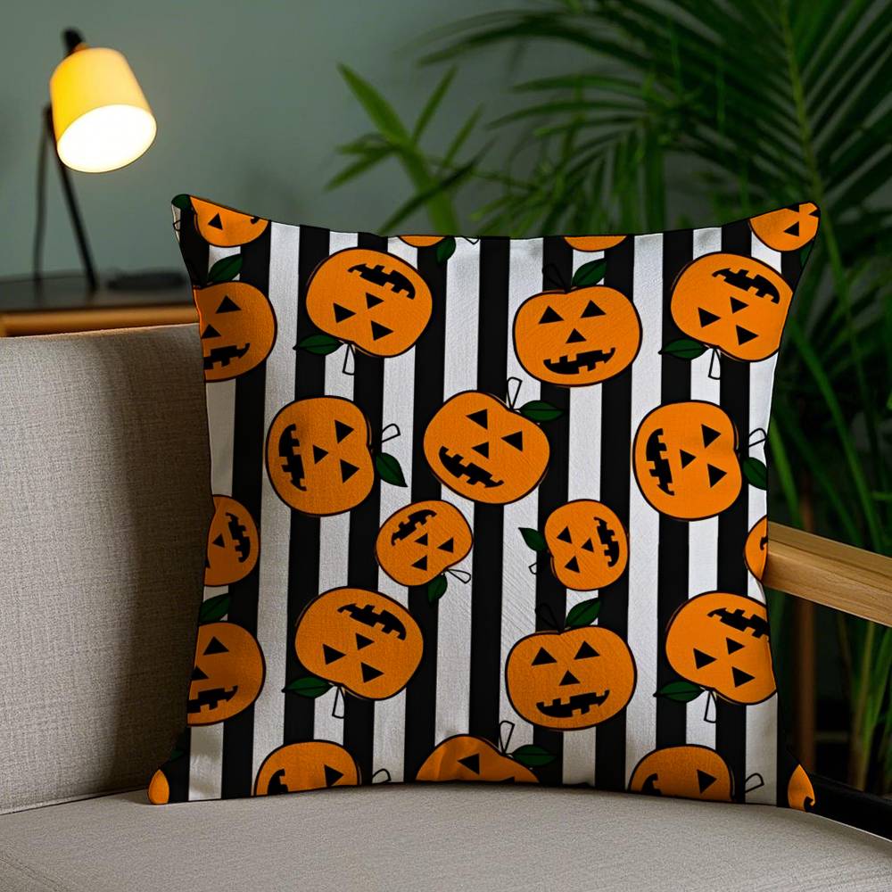 Pillow Case Cute Halloween Scary Pumpkin Holiday Horror Atmosphere Short Plush Double-sided Printing Home Cushion Cover