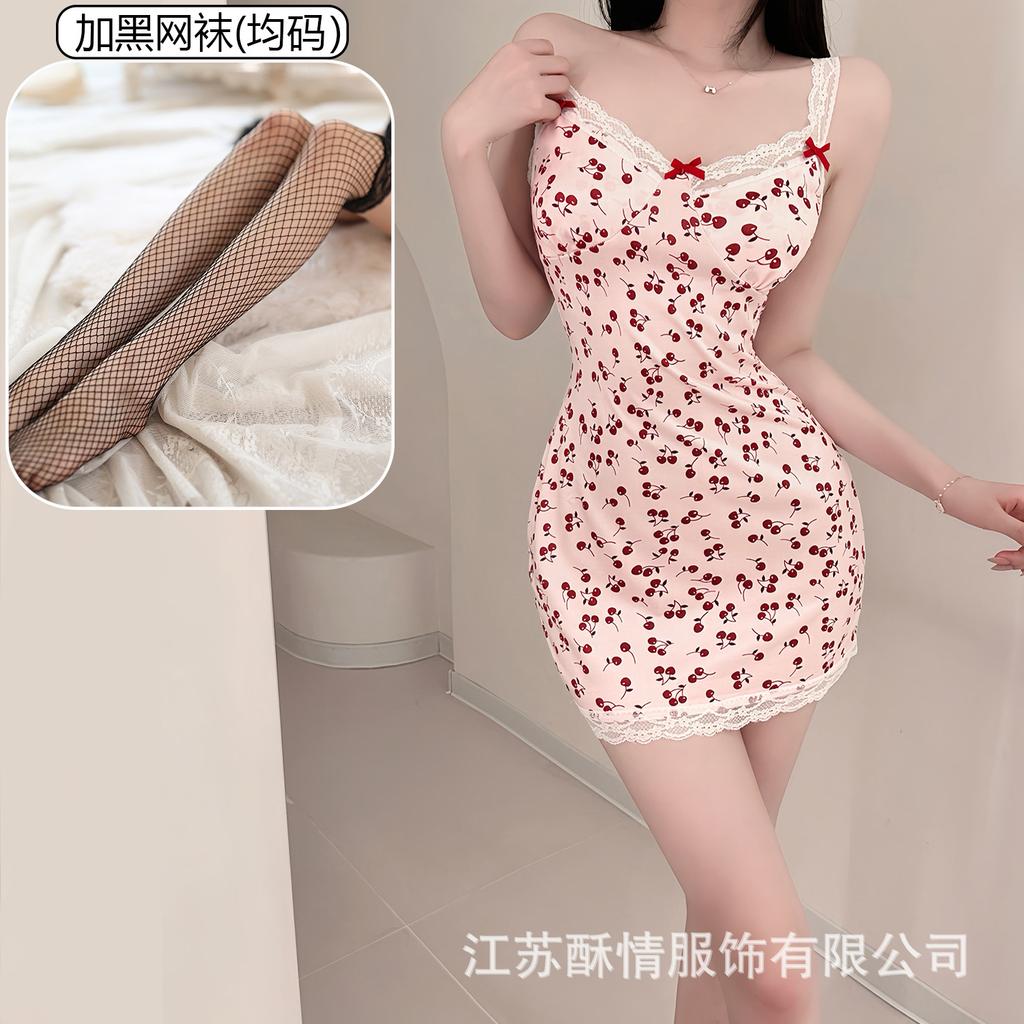 Sex lingerie pure desire cherry sexy women's bed small chest plus chest pad passion uniform seduction suit