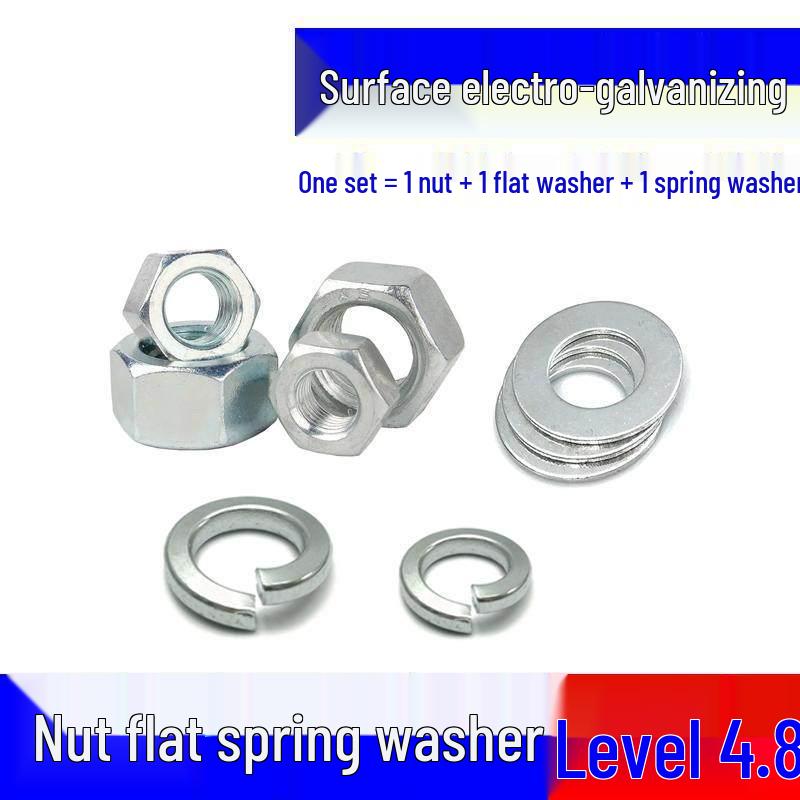 Galvanized Grade 4.8 Nut and Washer Set: Hex, Flat, Spring, Spacer (M5-M12) M5 (Set of 50)