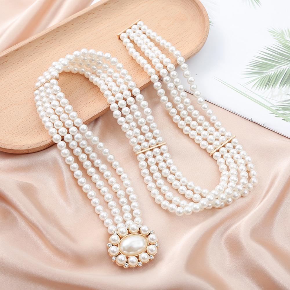 Fashion White Pearl Pearl Belts Crystal Rhinestone Elegant Waist Chain Wedding Sash Women's Fashion