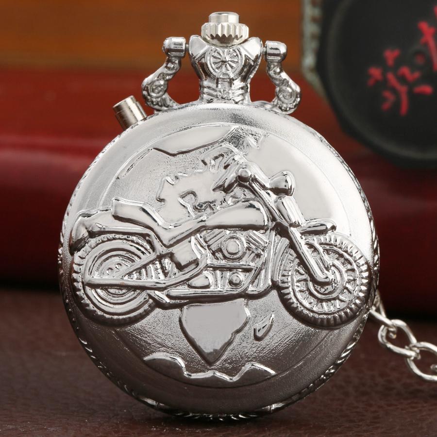 Motorcycle Luminous LED Flash Motorbike Moto Quartz Pocket Watch Carved Chain Clock Gift for Men Women