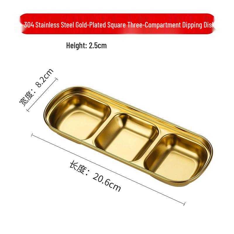 Golden Korean-Style Dual & Triple Compartment Stainless Steel Dipping Sauce Dish