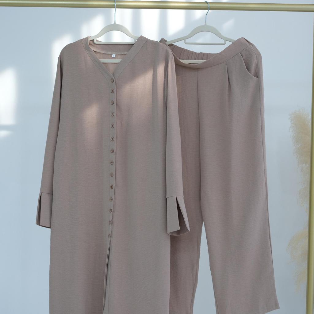 Loriya Solid Color Button Two-Piece Set - LR945