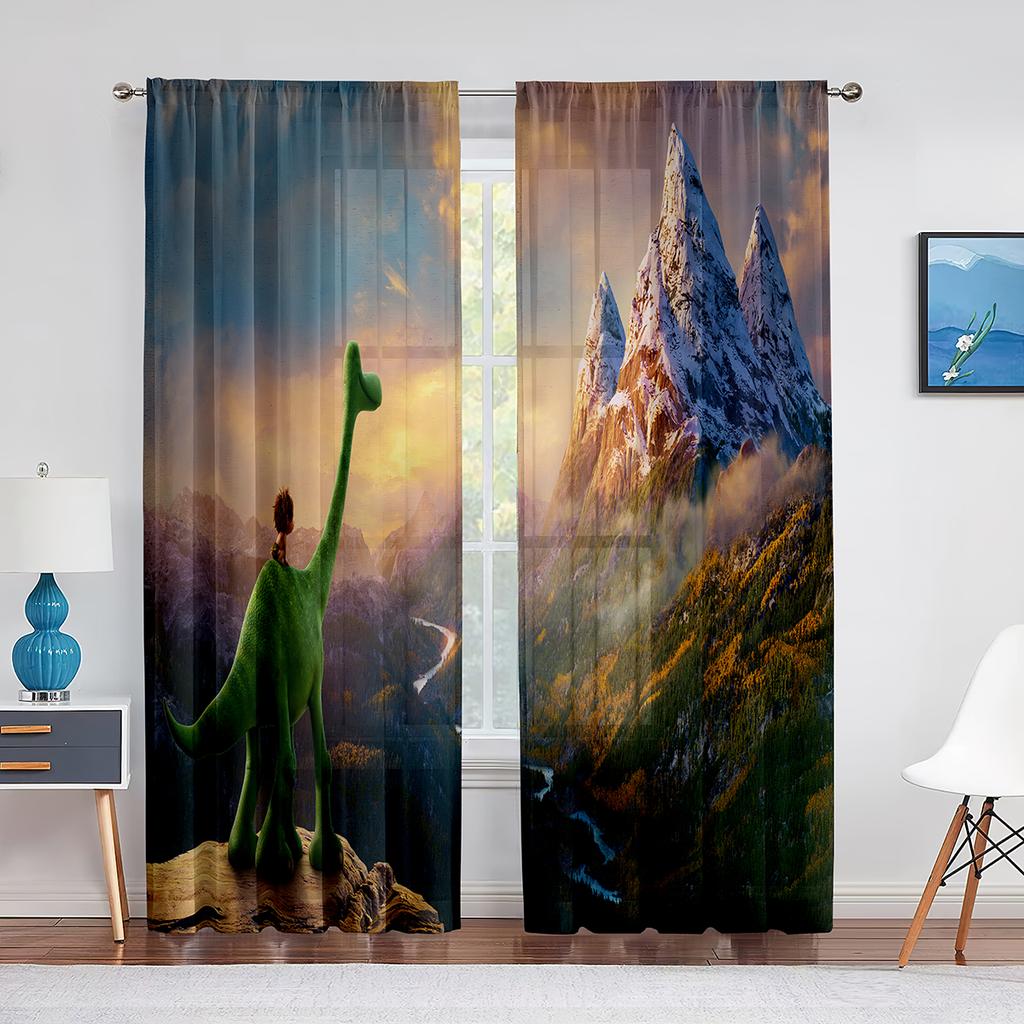 Jurassic Animals Jungle Dinosaur Trees Pattern Sheer Curtain For Living Room Window Children Bedroom Decor Tulle Voile Curtain