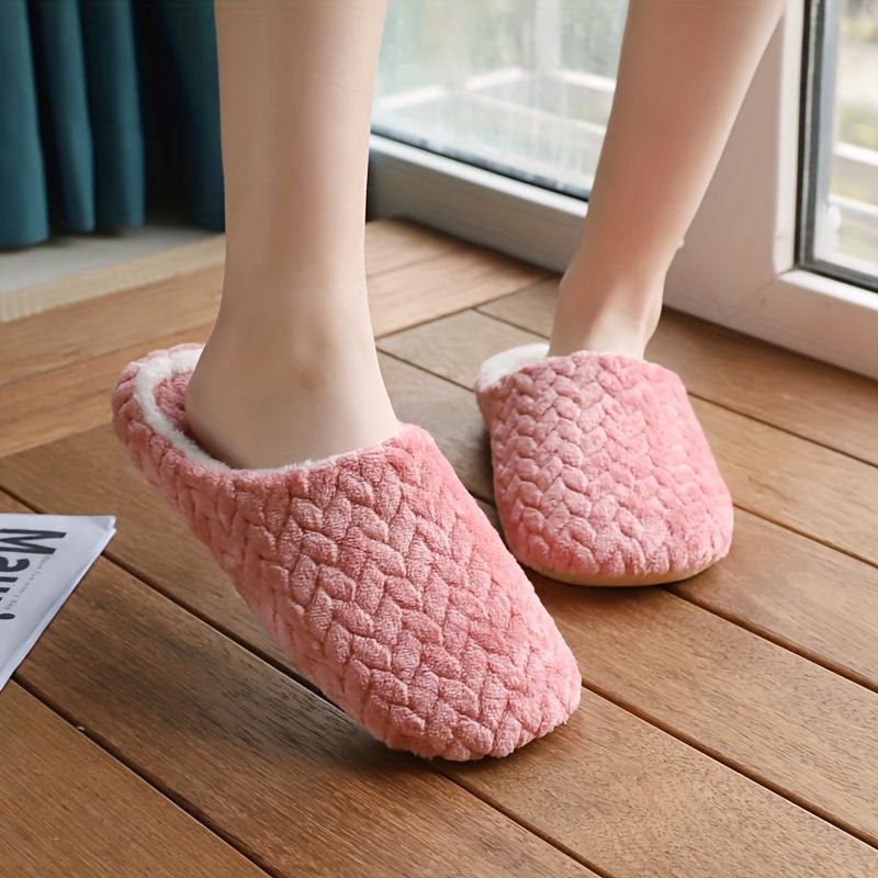 Solid Color Plush Winter Slippers, Closed Toe Soft Sole Slip On Shoes, Winter Warm Home Floor Slippers