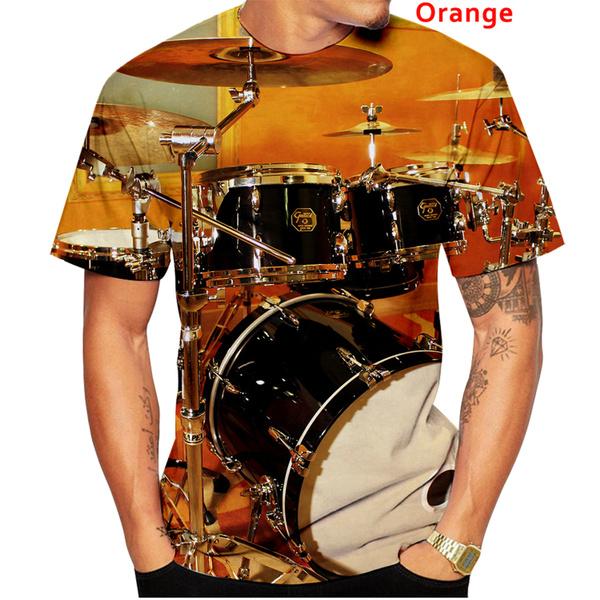 Fashionable Jazz Drum 3D Printed T-shirt Funny DJ Rock Short Sleeve Top Summer Casual Fashion Music Style Round Neck Clothing