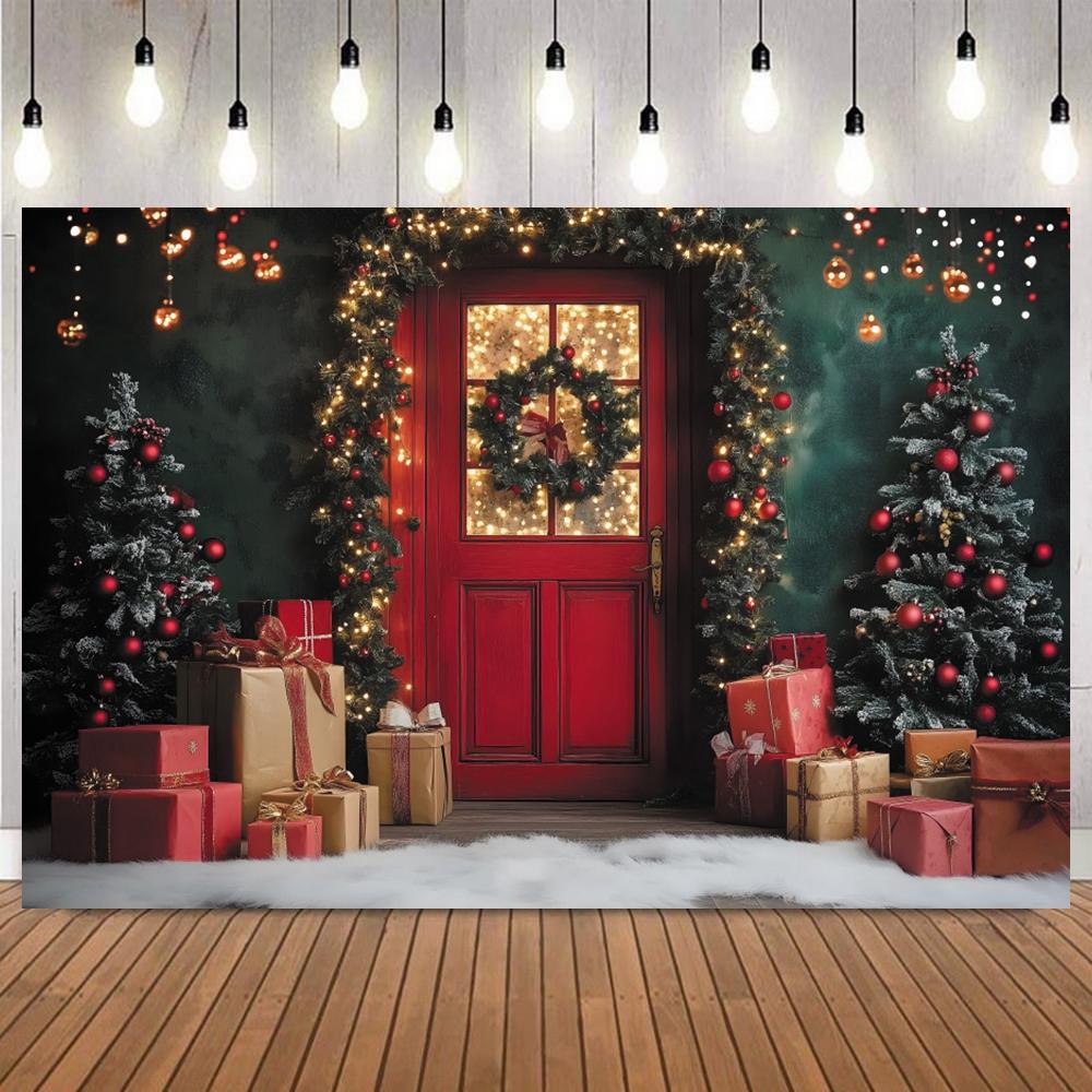 Christmas Classic Interior Room Scene Photo Backdrop Fireplace Xmas Tree Gifts Doll Bears Family Party Photography Background11