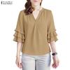 ZANZEA Women Casual V-Neck Ruffles Half Sleeve Loose Blouse