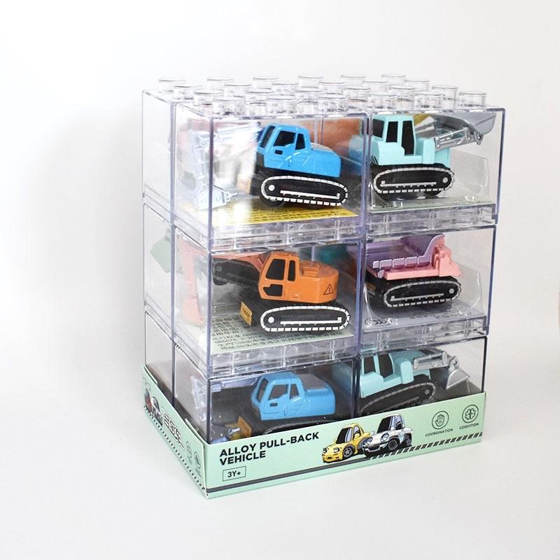 1Pcs Alloy Car Model Simulation Engineering Car Pull Back Car Toy With Transparent Storage Box Sliding Inertia Model Car Toy