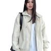 Off-White PU Leather Padded Men's Autumn Winter Motorcycle Jacket, Thickened Cotton Baseball Style for Couples