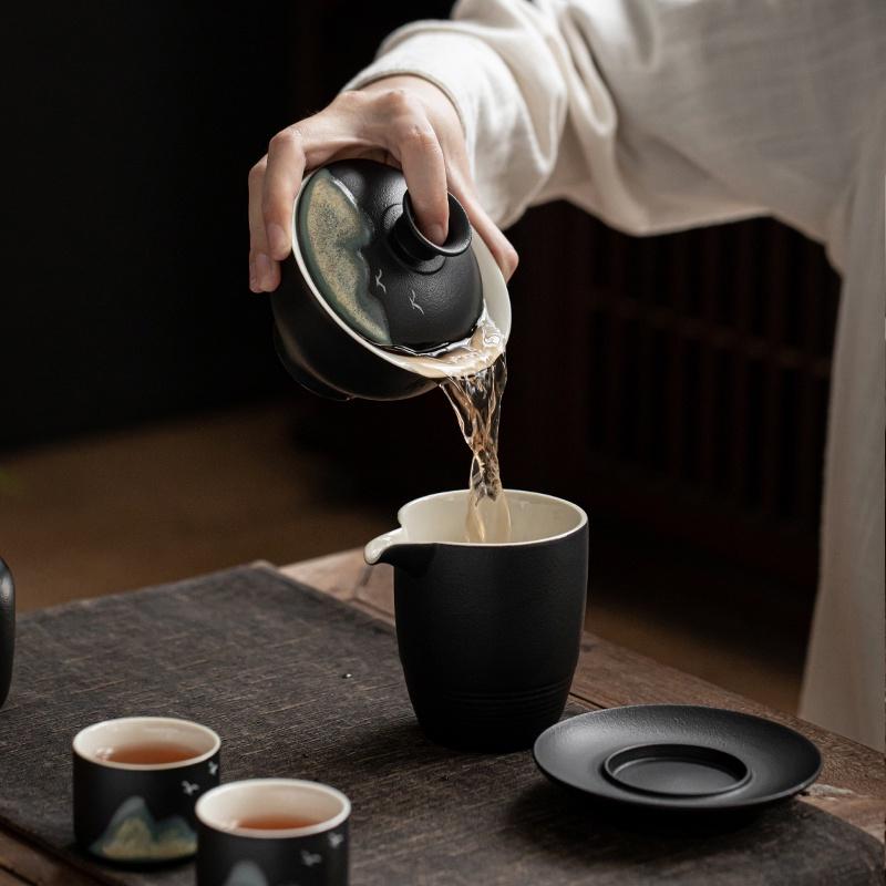 170ml Ceramic Lid Bowl Hand Painted Tea Offering Bowl Japanese Style Tea Bowl