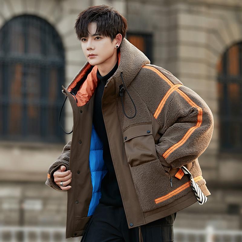 Lamb Down Jacket Men's Thickened Short Jacket Winter New Hooded Fleece High
