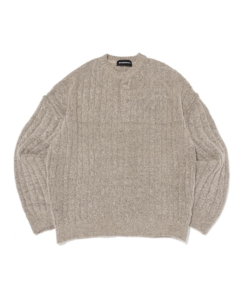 OTHERFITS Cable Henley Neck Round Knit (Beige)