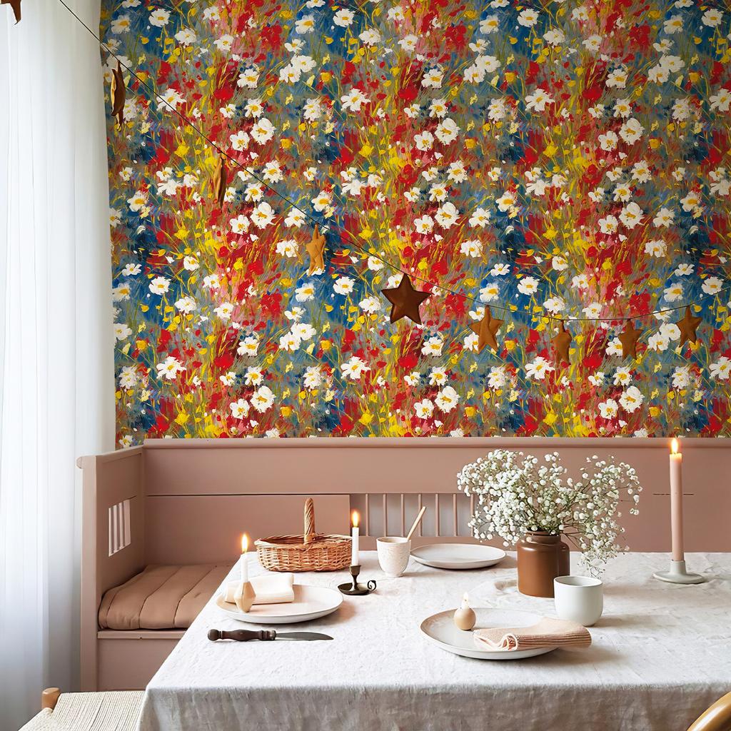 Red Floral Wallpaper Self-Adhesive Waterproof Vinyl Vintage Flower Peel and Stick for Bedroom Living Room Decor