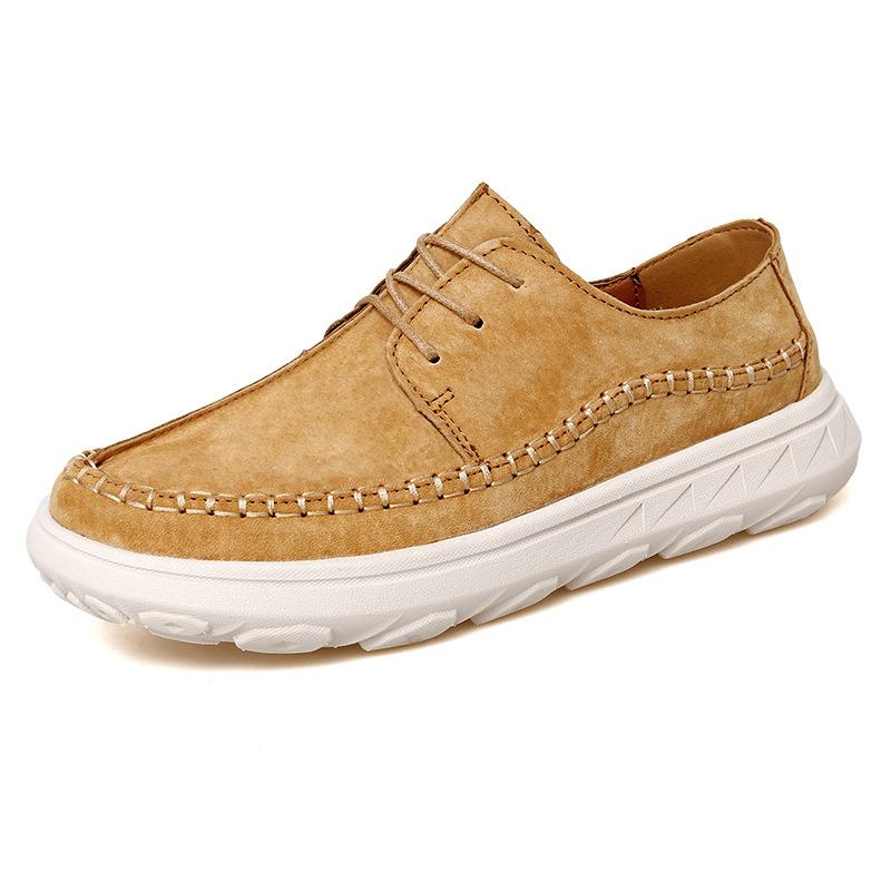 

Large size hand-stitched soft sole outdoor casual men s leather shoes travel shoes trendy sports men s shoes 47 жовтий