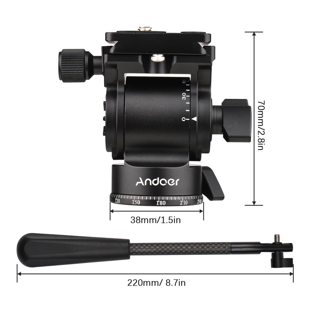 Andoer Compact Camera Video Fluid Head Pan Tilt Cap Trepied Panorama Ballhead Montare trepied Aluminiu