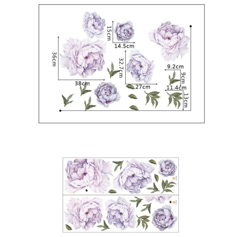 Purple Peony Flowers Wall Stickers for Kids Room Living Room Bedroom Home Decoration Wall Decal