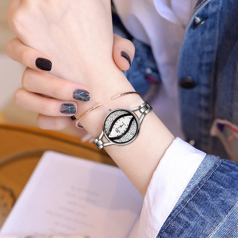 SOXY luksusowy damski zegarek z okrągłą tarczą, Rhinestone Dial, damski zegarek, modna bransoletka ze stali nierdzewnej, zegarki kwarcowe
