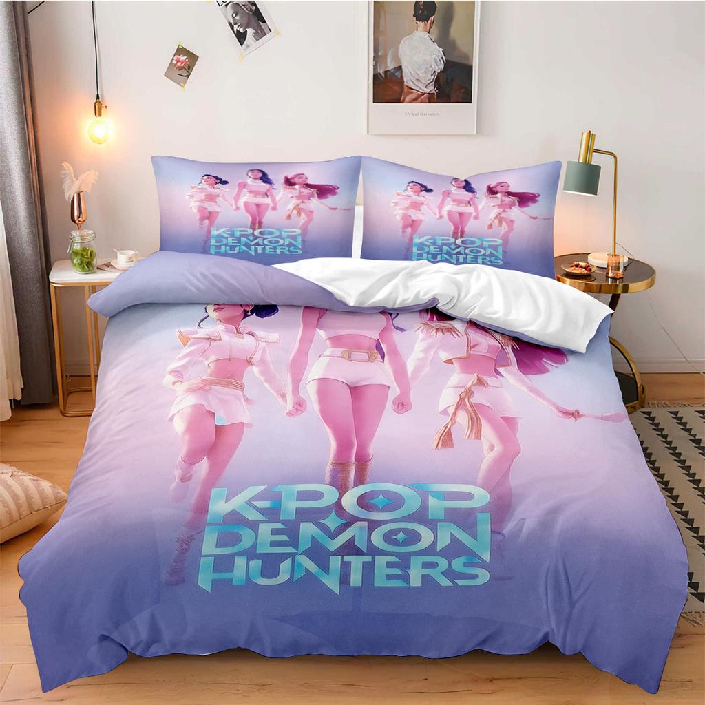 K-Pop Demon Hunters Beddding Set for Fan Kids Machine Washable Durable King Queen Twin Size for K-pop Girls Home Bedroom Decor