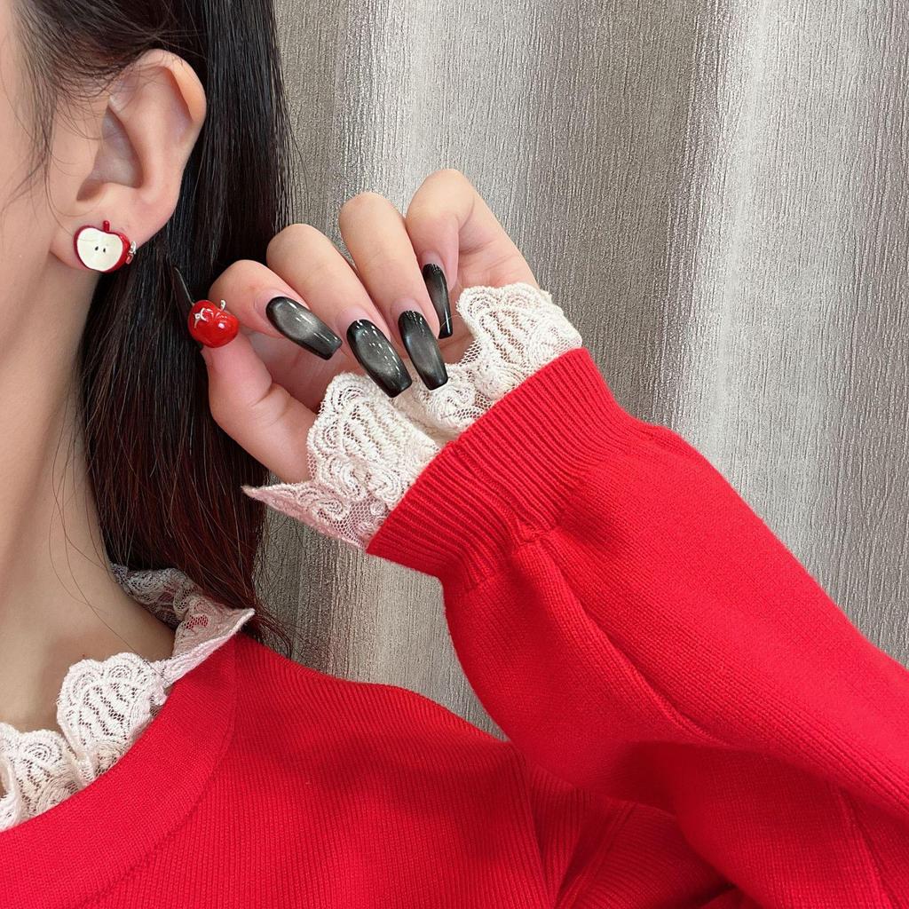 Flocked Ankola Red Apple Earrings - Cute, Sweet, and Versatile for Autumn/Winter and New Year